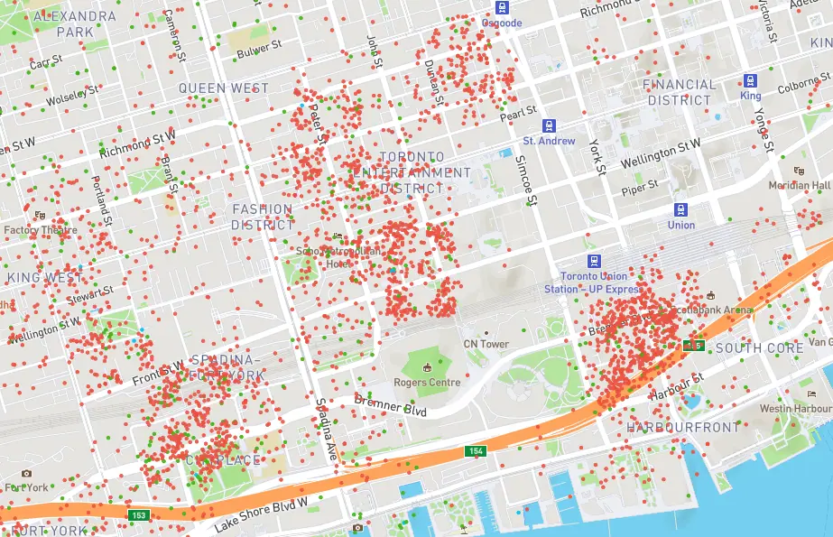 Mapas de apartamentos de Airbnb en ciudades turísticas